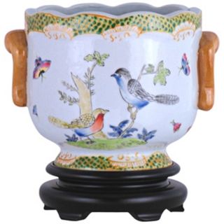 Birds and Butterflies Hand Painted Porcelain Cachepot   #V2657