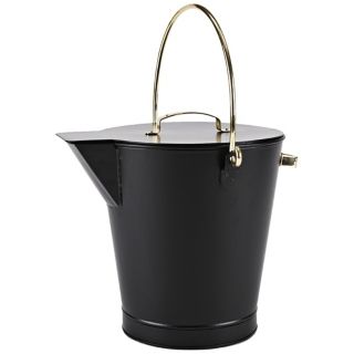 Black with Brass Handles Fireplace Ash Bucket With Lid   #U9062