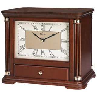 Norbourne Wiped Walnut 10 3/4" Wide Bulova Mantel Clock   #V1930