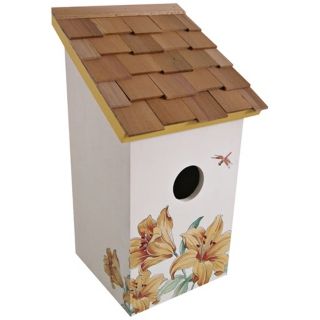 Hand Painted Salt Box Lily and Cream Birdhouse   #T3244