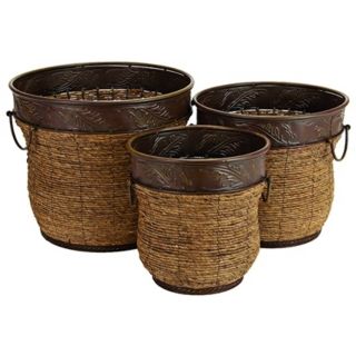 Set of 3 Metal and Wicker Planters   #W8401