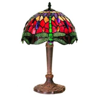 Dragonfly Ruby and Purple Tiffany Style 18" High Table Lamp   #J6590