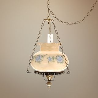 Blue Rose with Amber Glaze 17" Wide Plug in Swag Chandelier   #J7116