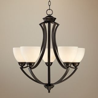 5 Light Curves 24" Wide Frosted Glass and Bronze Chandelier   #V0306
