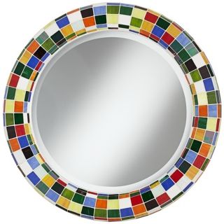 Checkered Colors 33 1/4" High Mosaic Round Wall Mirror   #W8596