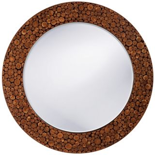 Brown Lacquer Acacia Wood 27" Wide Wall Mirror   #H6465