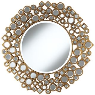 Jeweled Shapes 35 1/4" Wide Antique Gold Wall Mirror   #W3841
