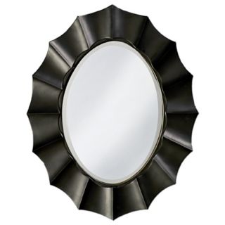 Black Lacquer Finish Sun Shadow Oval 40" High Wall Mirror   #H5985