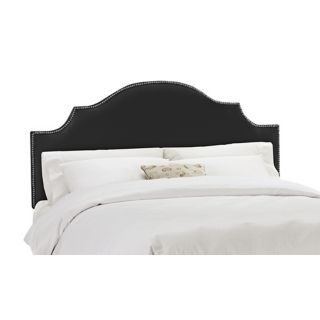 Black Notched Nail Button Shantung Upholstered Headboard   #W5009