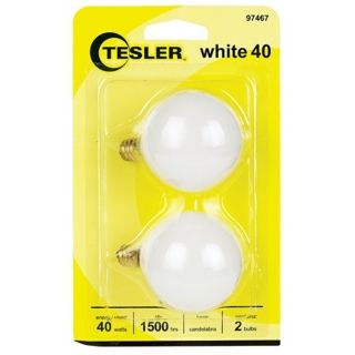 Tesler 40 Watt 2 Pack G16 1/2 White Candelabra Light Bulbs   #97467