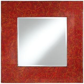 Sonia Textured Red Lacquer 39" Square Wall Mirror   #V5989
