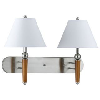 Brushed Steel Wood Plug In Double Wall Lamp   #G9348