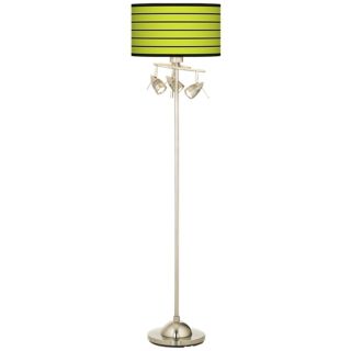 Bold Lime Green Stripe Giclee Shade Arc Floor Lamp   #H5361 H7333