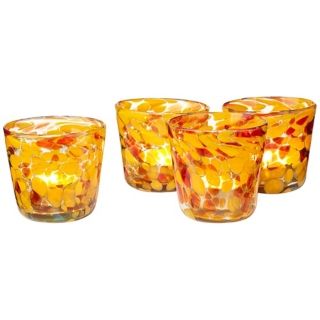 Set of 4 Inferno Spanish Glass Votive Candle Holders   #W3930
