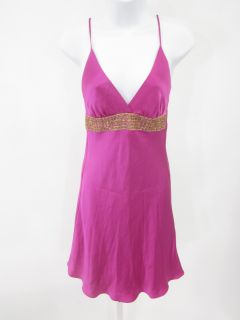 Julie Brown Hot Pink Silk Spaghetti Strap Dress Size P