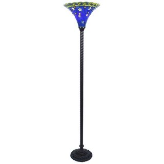 Azure Blue Tiffany Style Torchiere Floor Lamp   #J7553