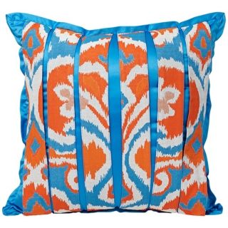 Ikat Cyan / Coral Pleated Decorative Pillow   #V3423