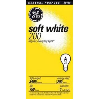 GE 200 Watt Soft White Light Bulb   #90455