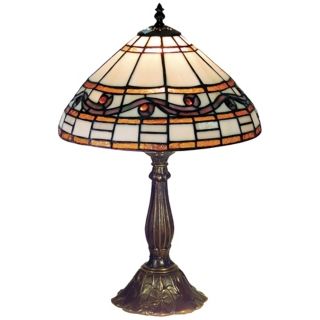Amber and Red Swirl Tiffany Style 18" High Table Lamp   #J6593