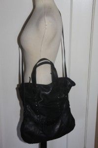 Lucky Brand Sunset Junction Convertible Black Foldover Leather Tote