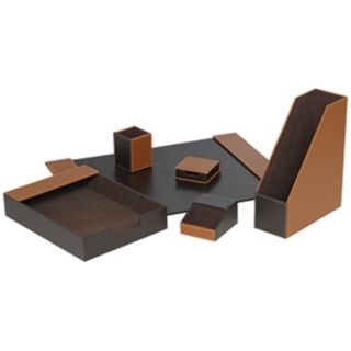 Set of Six Coffee Brown Faux Leather Desk Set   #M5319