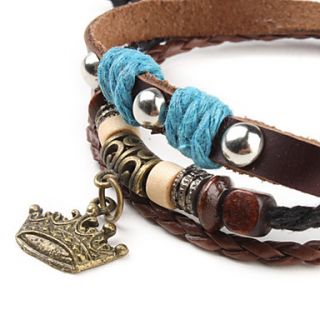 USD $ 2.69   Multilayer Vintage Leather Bracelet with Crown,