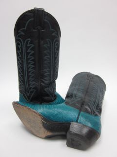 Justin Black Teal Lizard Embroidered Cowboy Boots Sz 6