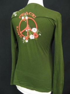JWLA Dragons Peace Sign Love Embroidered Long Sleeve Womens Top Shirt