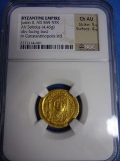 Byzantine Empire Justin II 565 578AD Gold Solidus Certified NGC Choice