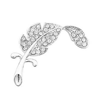 Feather Shaped Silver Brooch With Diamond Mounted
