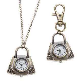 Unisex Fashion Bag Style Alloy Analog Quartz Keychain Necklace Watch