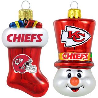 Kansas City Chiefs Blown Glass Stocking and Top Hat Ornament