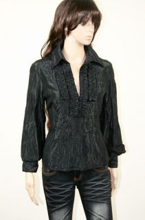 Karen Millen 14 Black Sparkly Long Sleeve Blouse Top L552