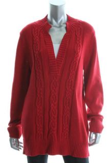 Karen Scott New Red Ribbed Trim 2 in 1 Mock Neck Long Sleeve Pullover