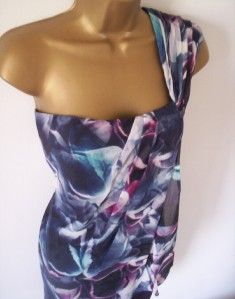 £175 Karen Millen Purple Silk Floral Cocktail Party Evening Dress UK