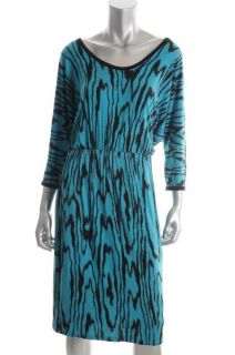 Karen Kane Blue Animal Printed 3 4 Sleeves Scoop Neck Casual Dress L