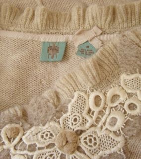 HWR Anthropologie Beige Havilland Sweater Coat M Ruffle Floral