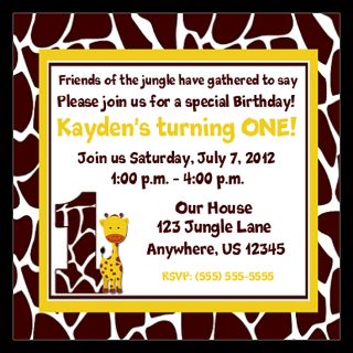 giraffe 1st birthday invitation 5 25 x 5 25 flat