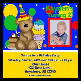 birthday bear kids invitation 5 25 x 5 25 flat