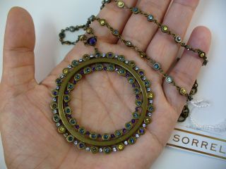 Sorrelli Large Circle Pendant Necklace Purple Blue Yellow Swarovski