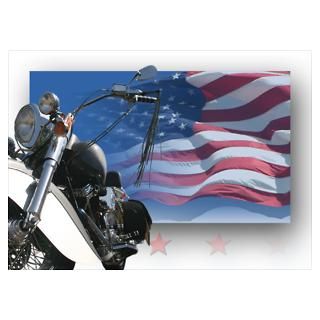 Indian Motorcycle & Flag Wall Art Poster