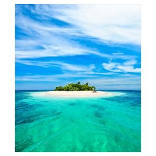 Small Tropical Island with Blue Sky and Ocean Poster