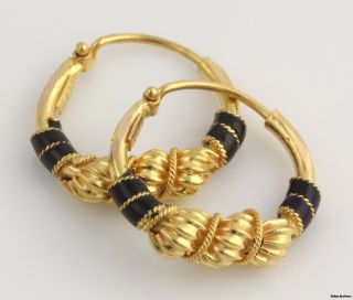 High Karat Elegant Hoop Earrings 21K Yellow Gold Enameled Twist 3