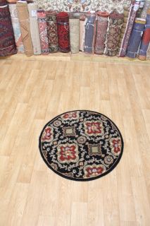 Allover Design Round Black Kashan Wool Handmade Oriental Area Rug
