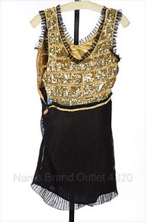 KAS New York Tendence Gold Black s 4 6 Dress Mini Sequin Pleated