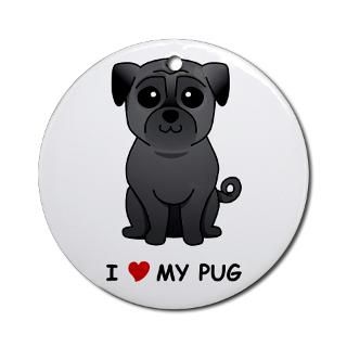 Black Pug Ornament (Round)  Pug (black)  Pupanko   designer