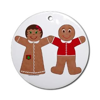 Gingerbread Couple Red Tree Ornament (Round)  Gingerbread Couple