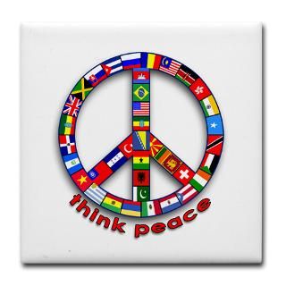 Think Peace with Flags Tile Coaster  Peace Sign, International