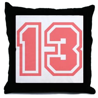 Varsity Uniform Number 13 (Pink) Throw Pillow
