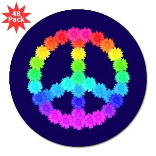 Rainbow Flower Peace Sign 3 Lapel Sticker (48 pk